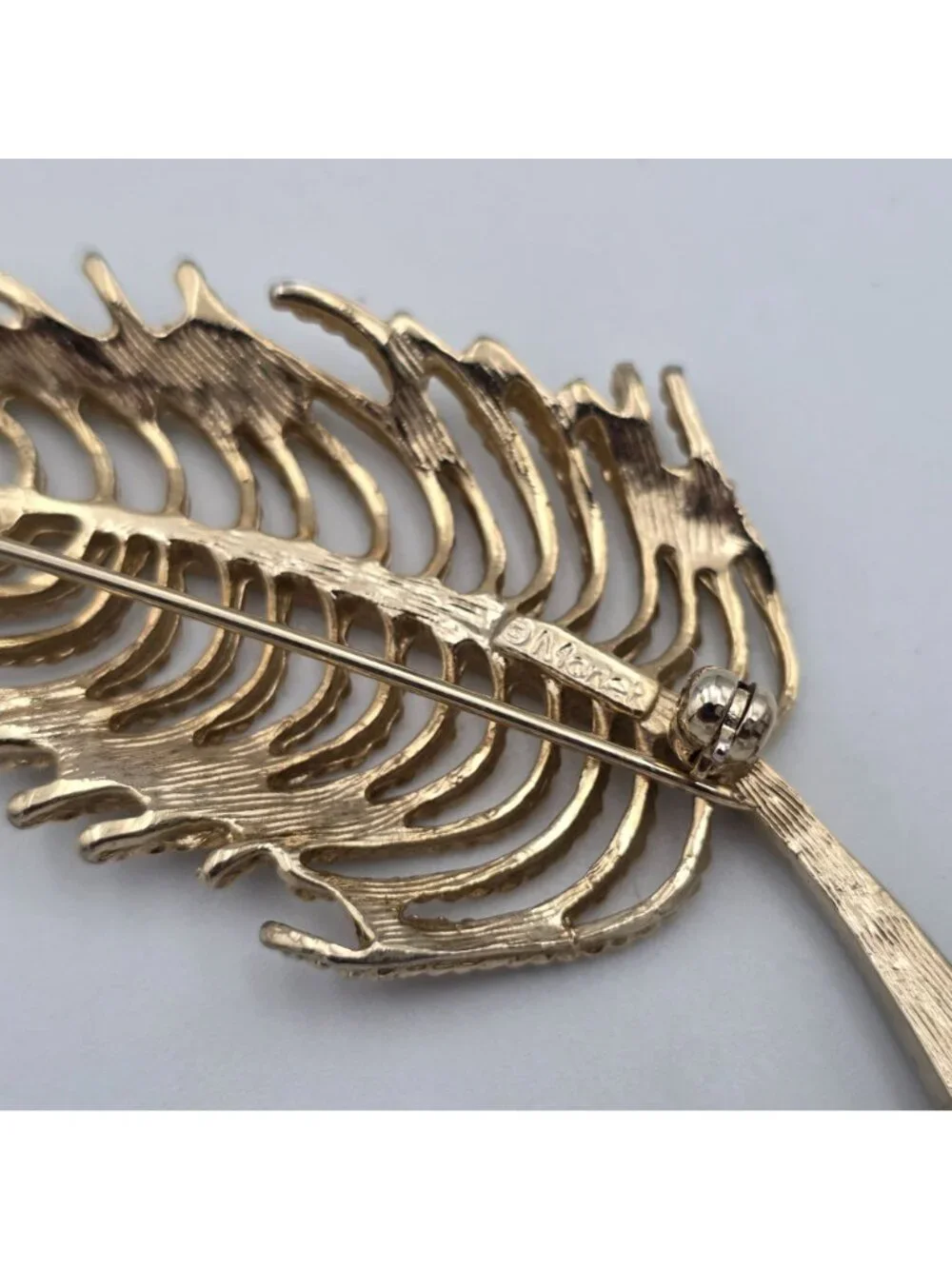 Gold-Tone Leaf Brooch Pin With Textured Design By Monet 3